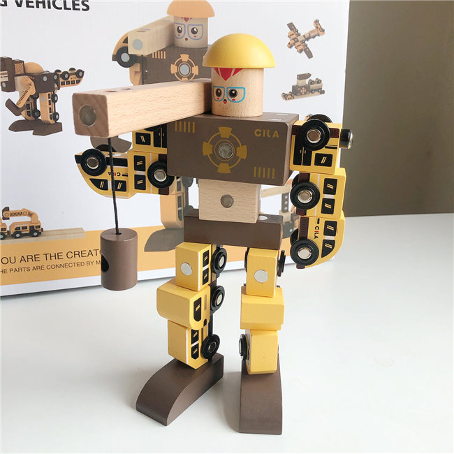 木のおもちゃ　ロボット パズル シリンダー ブロック　積み木 磁石ブロック 立体 パズル　キッズ　知育玩具 おもちゃ 木製おもちゃ ギフト 子供 インテリア 引っ越し祝い 新築祝い クリスマスプレゼント　3歳 4歳　贈り物 誕生日 誕生日プレゼント レール 出産祝い